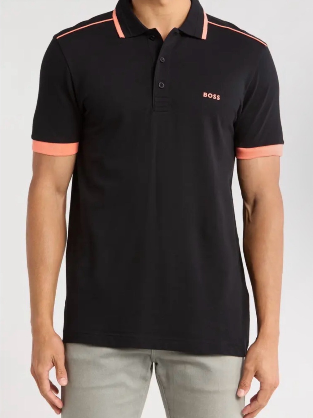 BOSS Black Polo with Coral Accent Trim